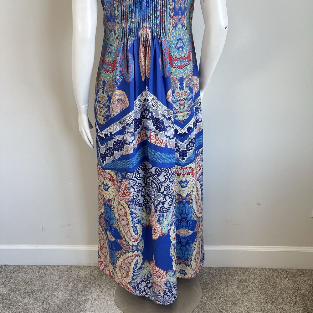 Anthropologie Ranna Gill Boteh Jewel Neckline Maxi Dress 6 Pleated Flowy Party - Picture 8 of 15